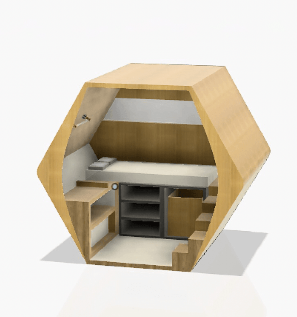 Hexagonal pod interior design render