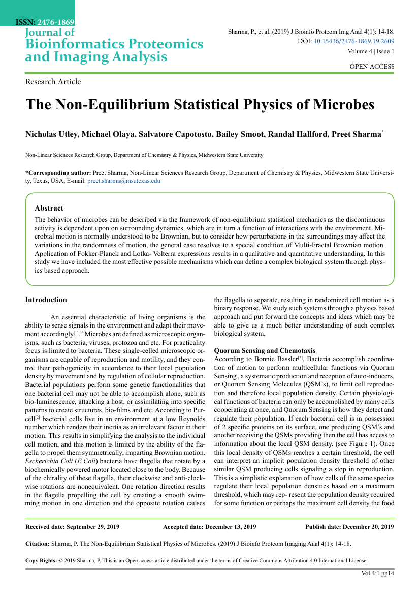 First page of The Non-Equilibrium Statistical Physics of Microbes